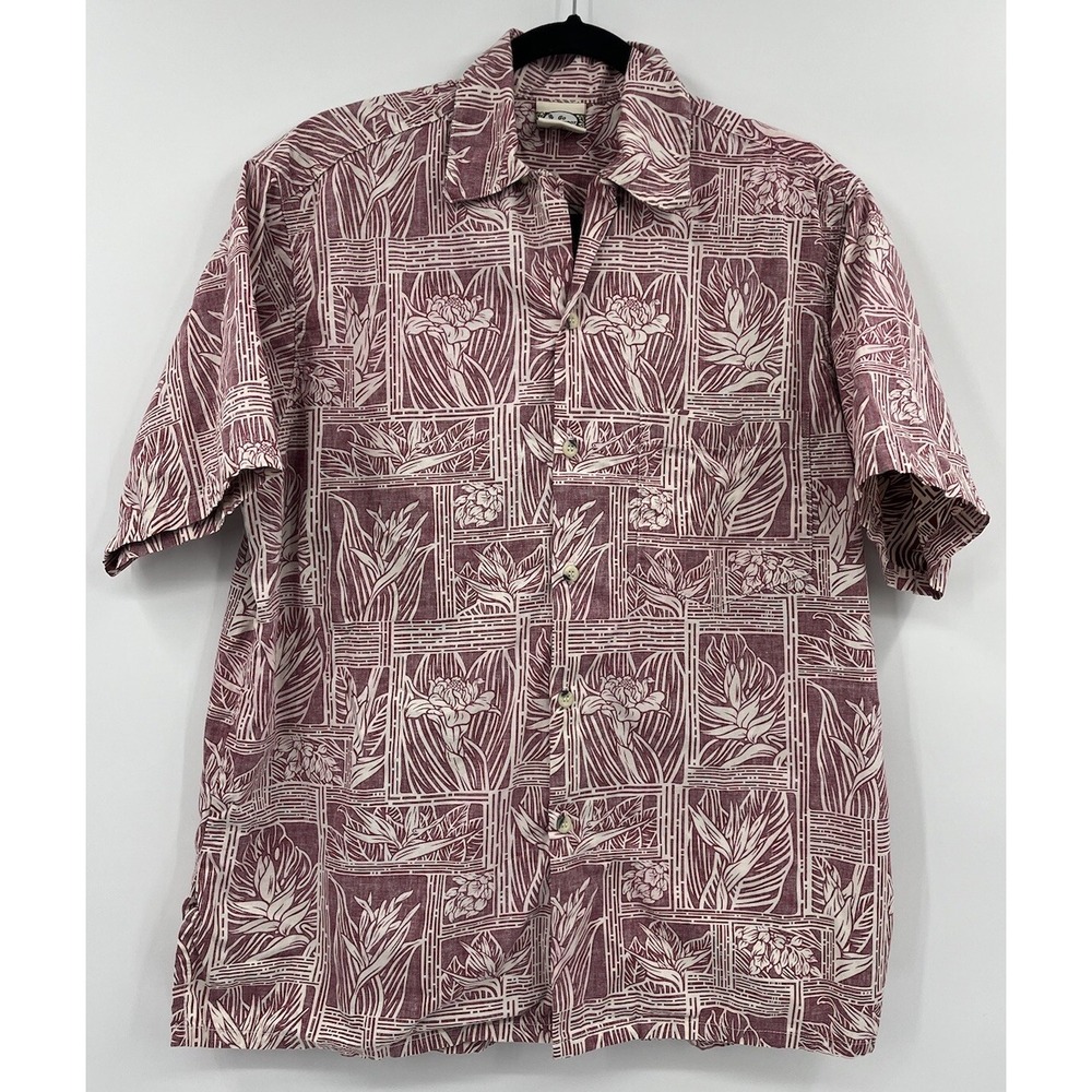 Go Barefoot Tropical Tiki Hawaiian Shirt Cotton Size Large Made in Hawaii USA